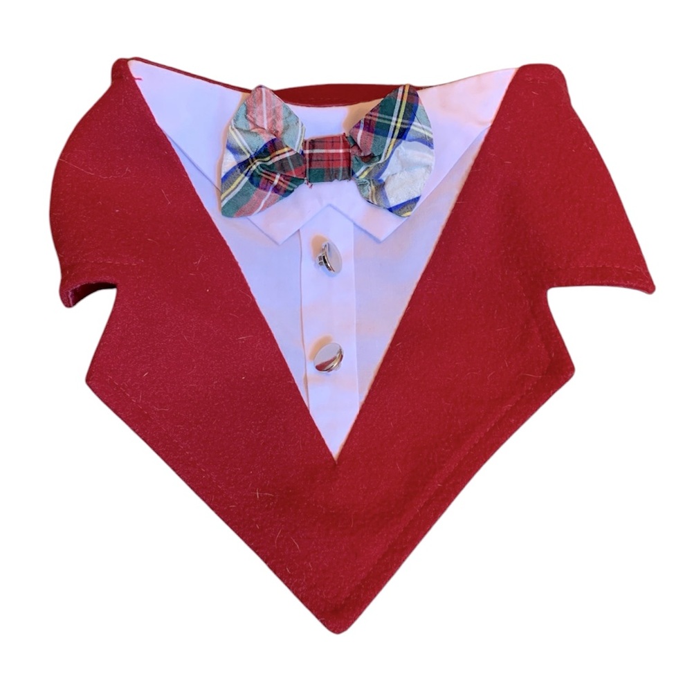 Red Tuxedo Dog Bandana with Bow Tie